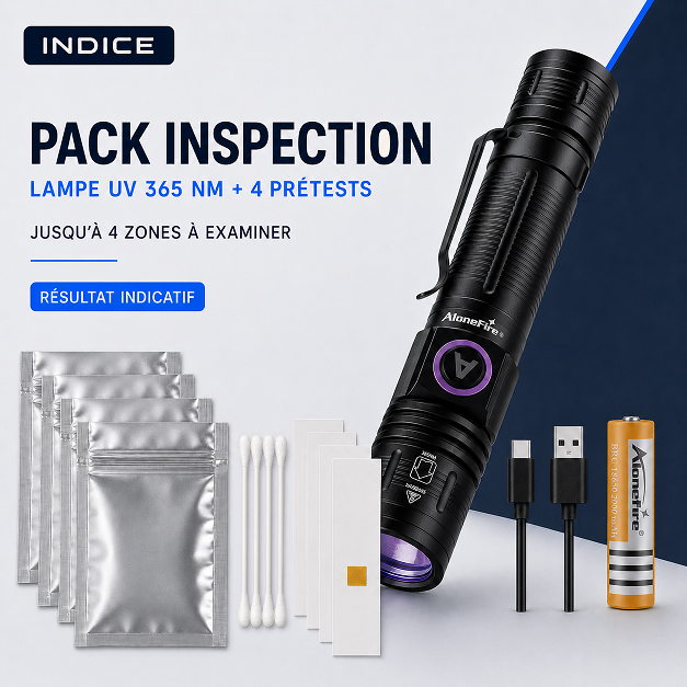 Pack Inspection avec une lampe UV 365 nm et quatre prétests pour textile